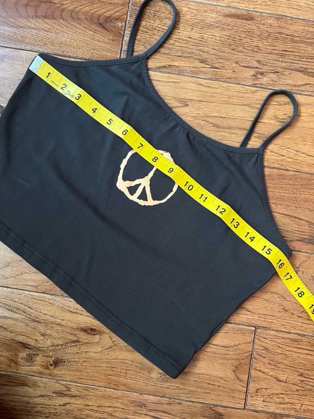 ROMWE Black Cropped Spaghetti-Strap Tank with Cream Peace Graphic